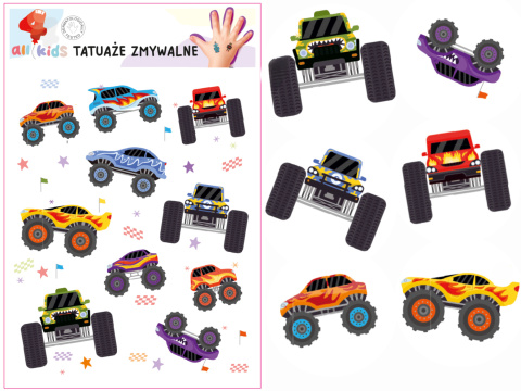 Tatuaże Zmywalne Dla Dzieci Monster Truck 15x10cm