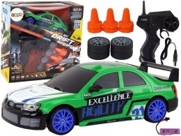 Autko Sportowe Zdalnie Sterowane R/C 1:24 Zielone Wymienne Koła